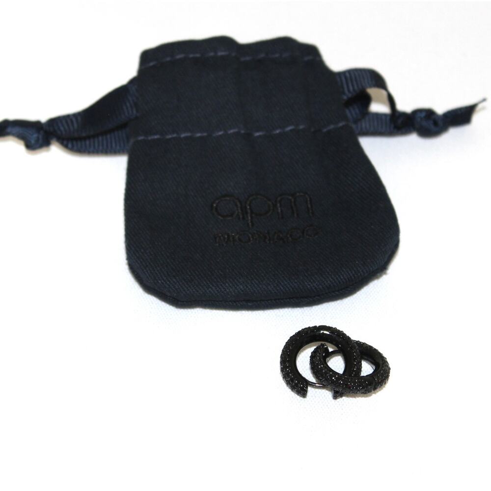 APM Monaco Black Rhinestone Pave Huggie Mini Hoop Earrings